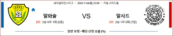 (축구) 11월4일 23:00 AFC챔피언스리그 알 와슬 FC 알사드 SC